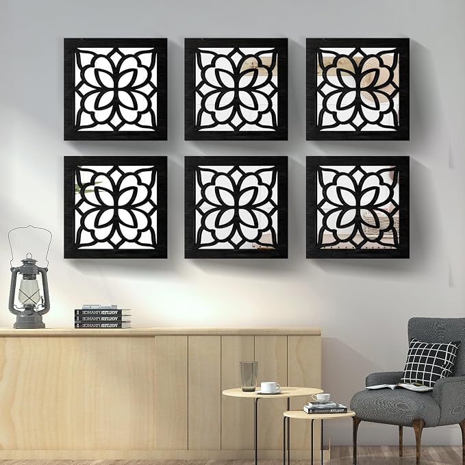 2 PCS Square Wall Mirror,Rustic Farmhouse Wall Mirrors,12 inch Small Mirror Art (style2 Black) - Image 7