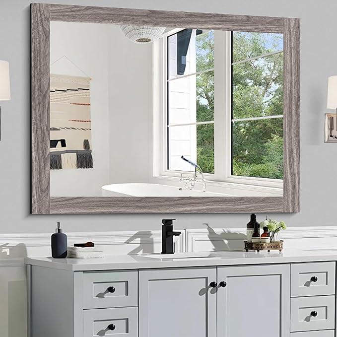 Alened 15M Grey Mirror Border Peel and Stick, Wood Grain Wallpaper Border - Image 2