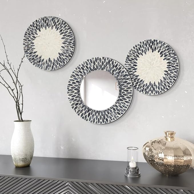 Mother of Pearl Wall Mirror Decor for Hallway Gallery,Black White by TEIPAI