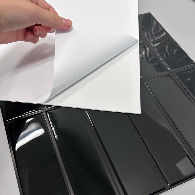Select 5 Pack Peel and Stick Backsplash Square Tiles, 12x12 in, Black | Extra Thick 3D Wall Panels, Heat & Water Resistant, Easy DIY Kitchen, Bathroom, Laundry, Fireplace & Rental Home Wall Décor - Image 6