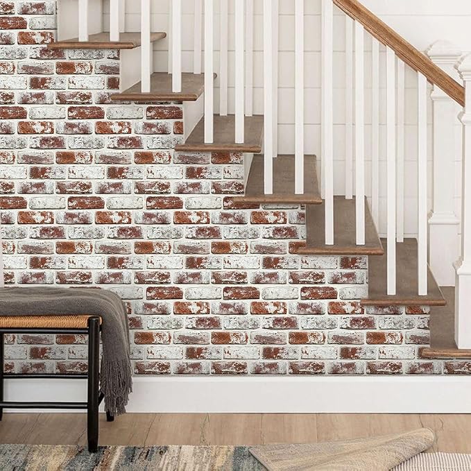 COMSTICKC 3D Faux Brick Wall Panels Peel and Stick, 10 Pcs 11.8" x 11.8" | Whitewash Red, Not Real Brick, Small Size, Ultra-Light Thin PVC, Fake Brick Decorative Tiles for DIY Decor, Cover 9.7 sq ft - Image 8