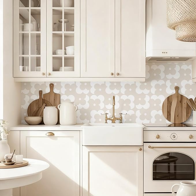 Ismoon Geometric Peel and Stick Wallpaper Boho Begie Contact Paper 17.3''x78.7'' Neutral Wallpaper Renter Friendly Removable Self-Adhesive Wall Paper for Bedroom Kitchen Wall Decor Vinyl - Image 2