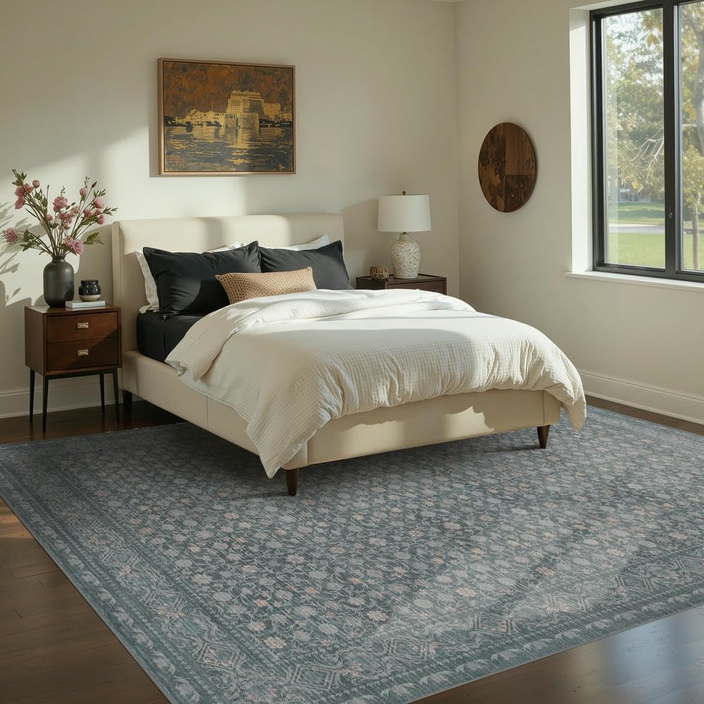 Area Rugs 5x7, Washable Rugs for Living Room, Light Blue - Image 5