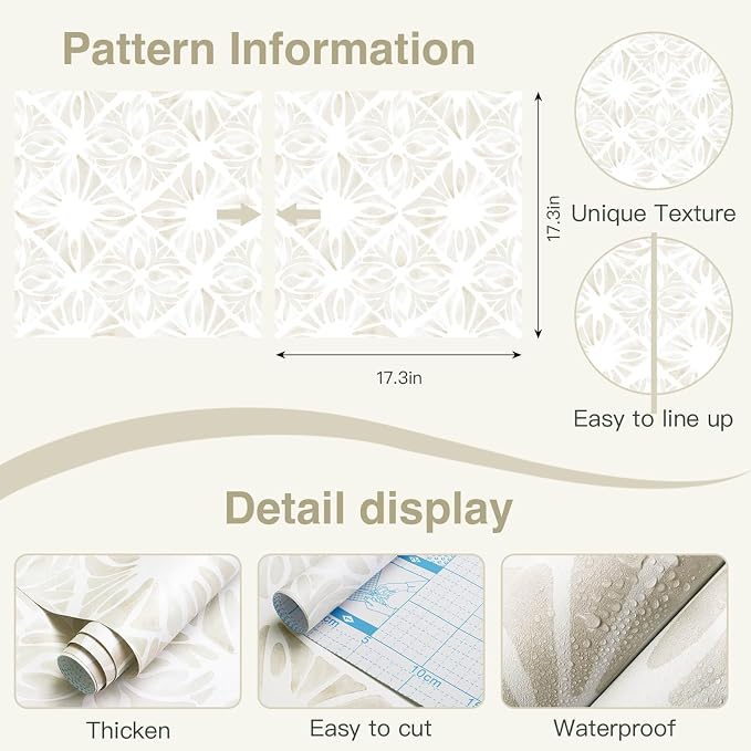 Boho Wallpaper Neutral Peel and Stick Wallpaper 78.7"x17.3" Geometric Wall Paper Beige and White Contact Paper Textured Removable Vinyl Waterproof for Bedroom Farmhouse Kitchen Bathroom - Image 3