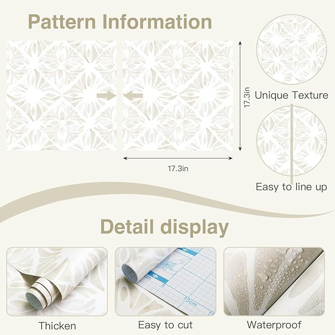 Boho Wallpaper Neutral Peel and Stick Wallpaper 393"x17.3" Geometric Wall Paper Beige and White Contact Paper Textured Removable Vinyl Waterproof for Bedroom Farmhouse Kitchen Bathroom - Image 3