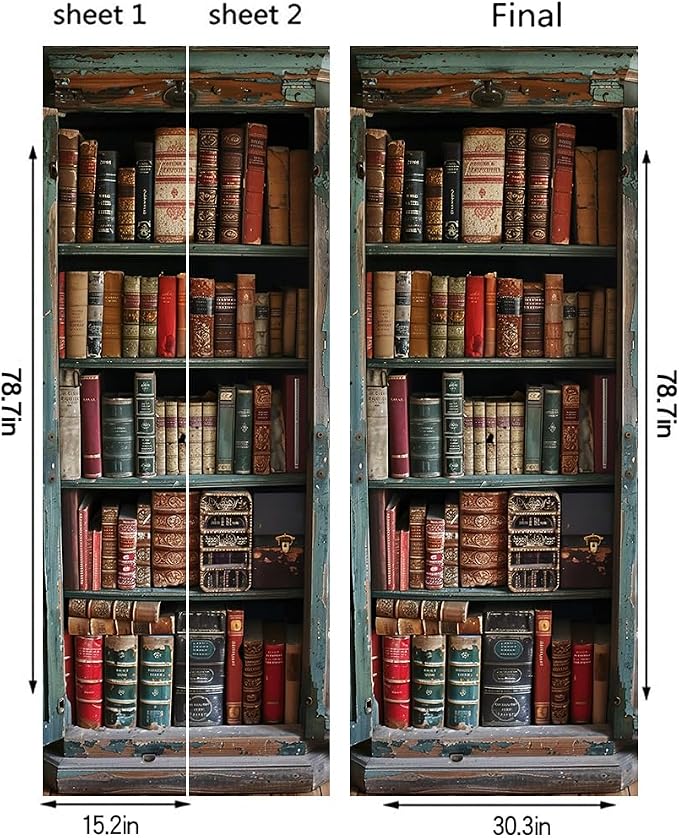 REDAMANCY 30.7"x79" Antique Book Shelf Peel and Stick Sticker Vinyl 3D Mural Decals Modern Wallpaper Self-Adhesive, Waterproof, Removable Decor for Kitchen, Living Room, Bedroom - Image 2