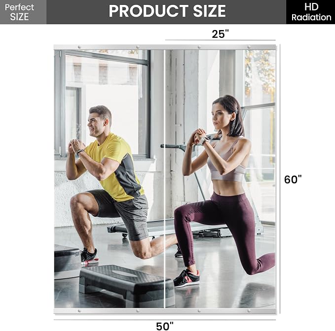 Home Gym Mirror for Wall, 60x25x2PCS Frameless Full Length Mirror, Silver - Image 6