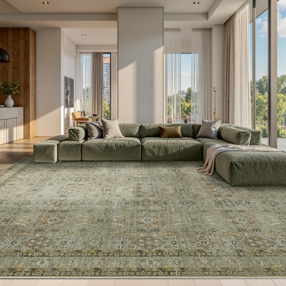 Rugxara 10x14 Area Rugs for Living Room Large Washable Rug, Olive Green by Rugxara