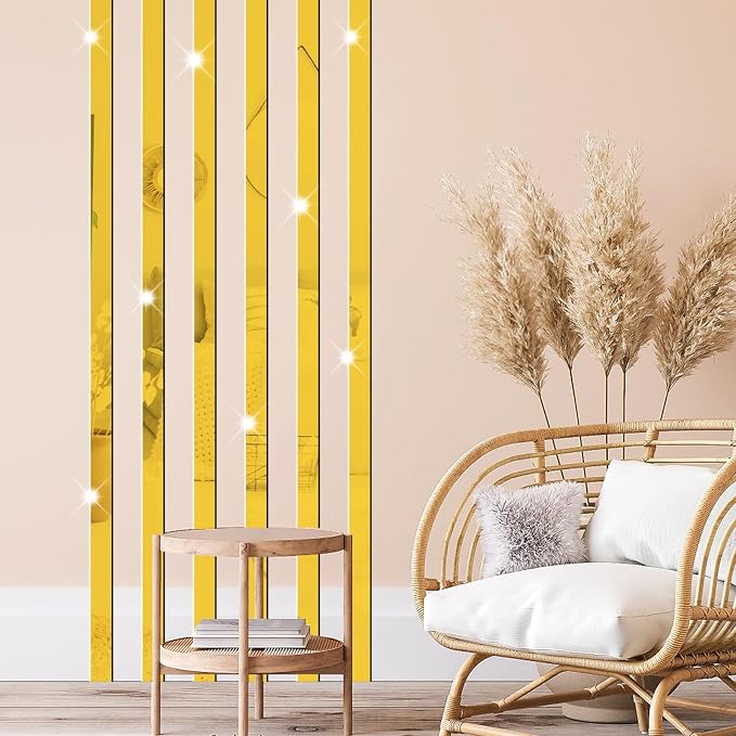 Stripe Mirror Wall Stickers Gold Acrylic Mirror Decals Decor Peel and Stick by Easma