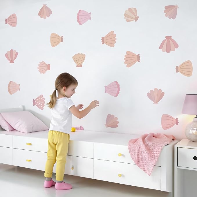 Seashell Wall Decals, Peel and Stick Under the Sea Watercolor Scallop Mural, Beach Seashell Wall Stickers for Kids, Boys and Girls Room & Nursery Decor (Seashell Wall Decals) - Image 4