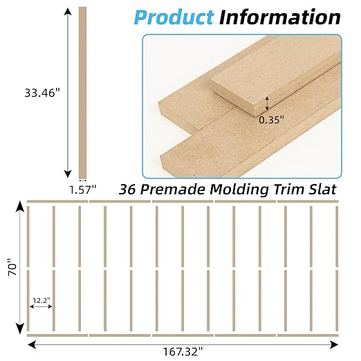Art3d Premade Paintable Board and Batten Wainscoting Kit, 167.32 x 70.08 in | MDF, Molding Trim Slat with Edge Strip, High-Impact, Durable, Glue-On Installation, Ideal for Living Room, Bedroom, Corridor - Image 5