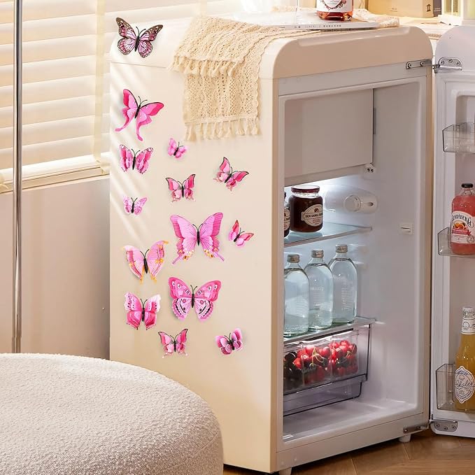 SAOROPEB 3D Butterfly Wall Decor, 48 Pcs Pink Butterfly Decorations | Double Layer for Party Decorations Locker Decor Refrigerator Decal, Reusable - Image 5