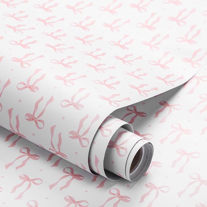 Drydiet Pink Bow Wallpaper Peel and Stick Contact Paper 23.6 x 196.9 | Self Adhesive, Pink Bow Coquette Design, Easy Apply Remove, Wall Sticker for Home Locker Dorm Classroom Living Room Decor by Drydiet