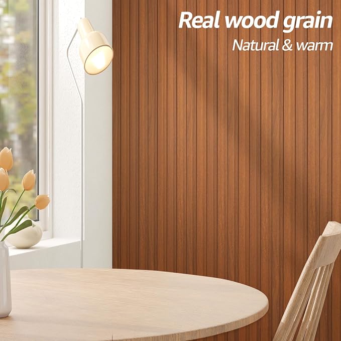 Art3d 108 x 6 Inch WPC Wood Slat Wall Panels, 3D Wall Accents, 8-Pack, Teak | Real Wood Grain, Durable, Water Resistant, Wear-Resistant, No Emission, Eco-Friendly, Easy to Care, for Living Room, Bedroom - Image 8
