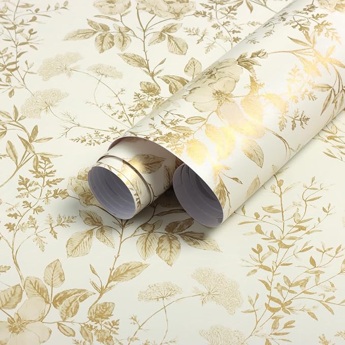 Erfoni Boho Floral Peel and Stick Wallpaper Floral Leaf Contact Paper DIY | 16.9" x394" Yellow Brown Flower Self Adhesive Wallpaper Removable Decoration Wallpaper for Accent Walls Covering by Erfoni