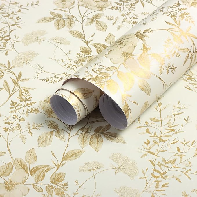 Erfoni Boho Floral Peel and Stick Wallpaper Floral Leaf Contact Paper | 16.9" x197" Yellow Brown Flower Self Adhesive Wallpaper DIY Removable Decoration Wallpaper for Accent Walls Covering by Erfoni