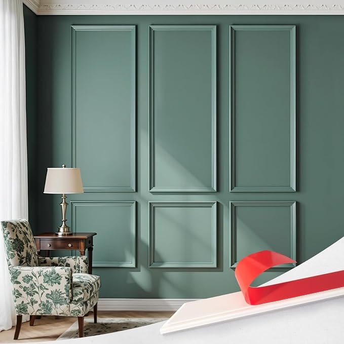 Upick Peel and Stick Wainscoting Pre-Cut Wall Molding Kit, 24"x54", 6-Frame | PS Panels,Moisture Resistant,Pre-Primed,DIY Installation,Accent Walls,Living Room,Hallway,Bathroom,Trim for Walls by Upick