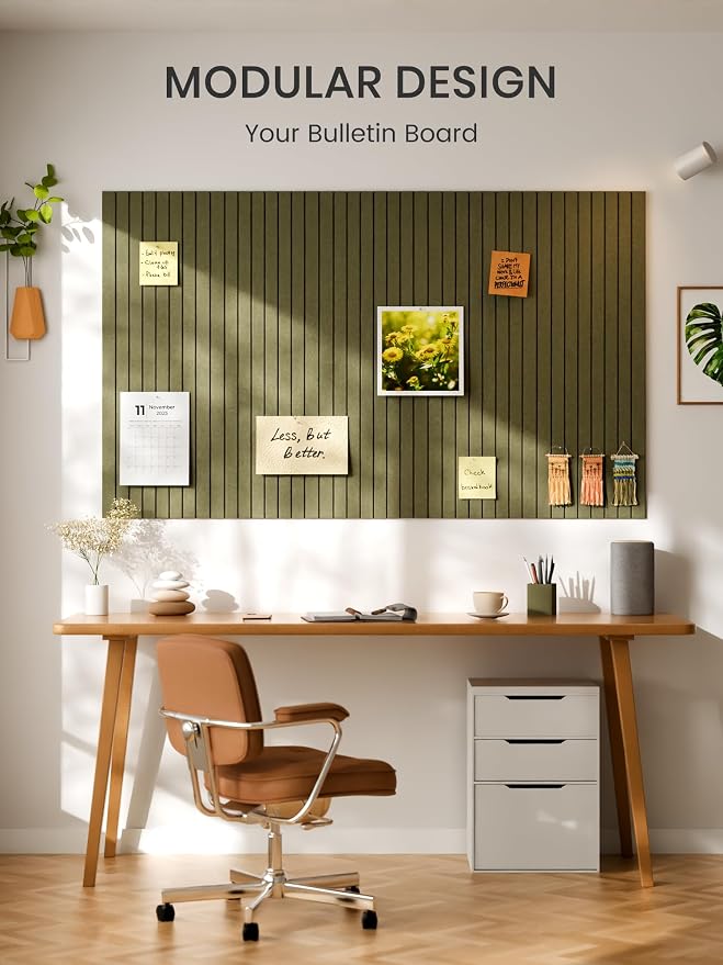 Bumusty 36"x 24" Large Felt Bulletin Board Tiles,Olive Green | 6-Pack Cork Board Alternative, Wall Decor, 30 Pushpins, 30 Adhesive Tabs, Vision Board, Office, Classroom, Home, Dorm - Image 7