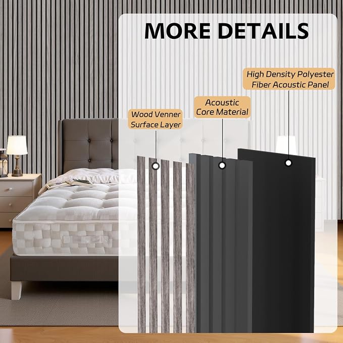 2 Pack Wood Panels for Wall, 106.3" × 11" Wood Slat Acoustic Panels for Wall, Soundproof Panels, 3D Fluted Panels for Interior Wall Decor (Grey) - Image 4