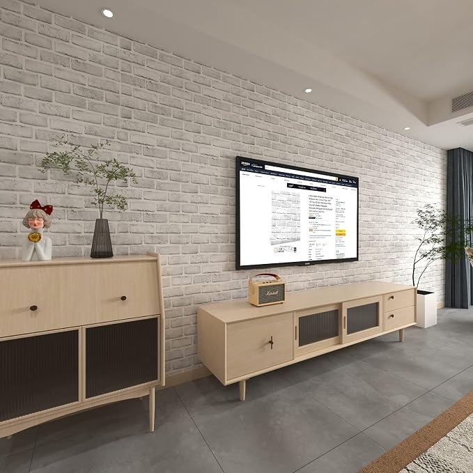 Cohoo Home White Brick Wallpaper Peel and Stick Contact Paper Faux 120”×18” | White Gray Brick Contact Paper for Walls Self Adhesive Removable Wall Covering for Kitchen, Bedroom, Fireplace & Backsplash - Image 3