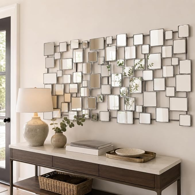Large Modern Wall Mirror - 27.55"x55.1" Silver Wall Mirrors Metal Framed Decorative Mirror for Entryway Bedroom Living Room Home Decor - Image 4