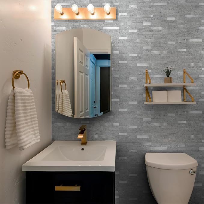 StyloVue 2 Sheets Peel and Stick Backsplash for Kitchen, Slate Gray with Metal Silver Look Stick on Tile Upgrade Your Kitchen Backsplash, RV, Fireplace - Image 4