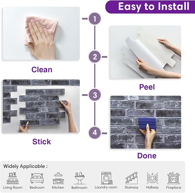 3D Faux Brick Wall Panels Peel and Stick, Designed for Quick DIY | Gray, 10 Pcs 15.7" x 11.8", Brick-Look, Ultra-Light PVC Fake Brick Wall Covering Tiles for Wall Renovation, Cover 12.9 sq ft - Image 8