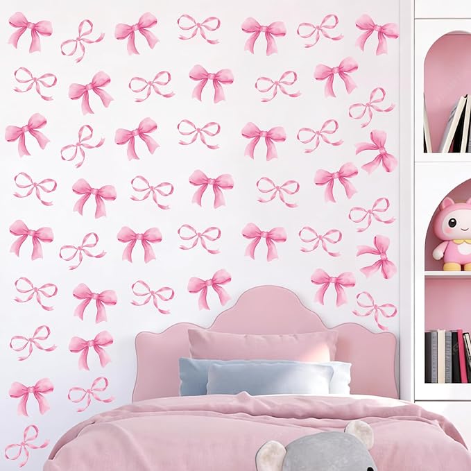 Arawat 8Sheet/80pcs Pink Bowtie Wall Stickers and Decals for Bedroom and Bathroom Bow Room and Wall Decor Coquette Room Decor for Bedroom Bow Sticker - Image 6