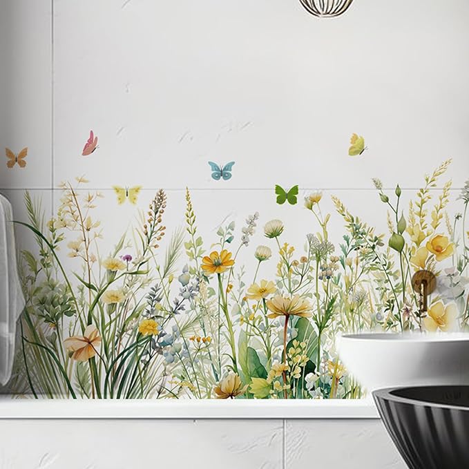 Flowers Wall Decals Room Decor Flower Wall Stickers, Wildflower Dandelion Grass Wall Art Murals, 3D Flower Pattern Self-Adhesive Wall Stickers for Girls Bedroom Living Room Nursery Decor - Image 5