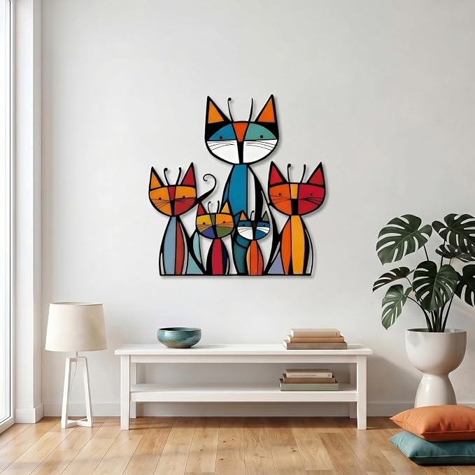 Wesiti Cat Wall Art Metal Sculpture Decor 10.2x11.8 Retro Mid Century | Colorful Geometric Feline Art, Metal Wall Hanging for Living Room Bedroom, Gift for Pet Lovers, Mid Century Modern - Image 5