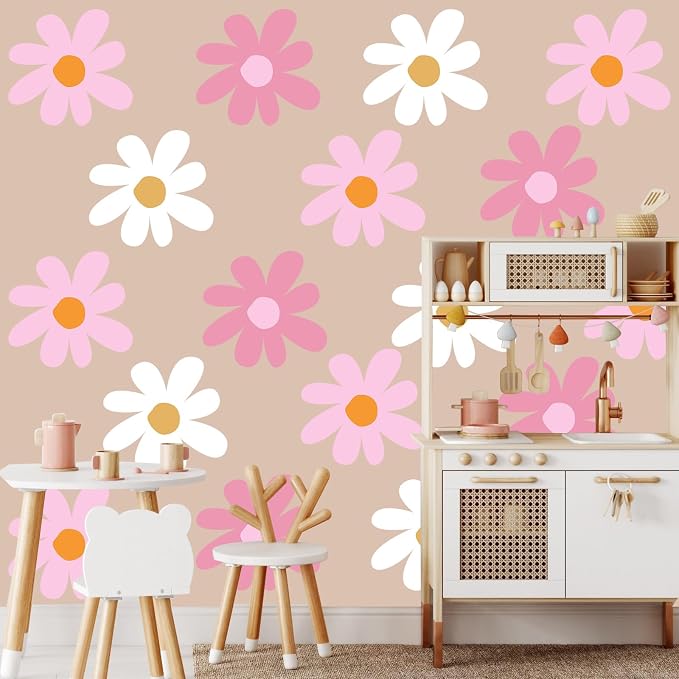 TaoBary 12 Sheet Big Daisy Wall Sticker Decal Pink White Flower Wall Decal | Large Flower Wall Sticker, Floral Decal, Daisy Bedroom Room Decor, Removable Peel and Stick, Nursery Home Wall Decor - Image 6
