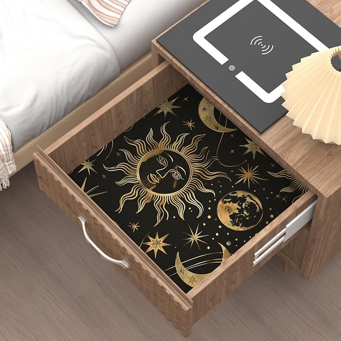 Laatse Celestial Sun Moon Wallpaper Peel and Stick 17.5"x 393",Black/Golden | Self Adhesive/Removable/Waterproof/Thick Vinyl Contact Paper for Bathroom Bedroom Shelf Cabinet Drawer,Prepasted,Easy Peel - Image 7