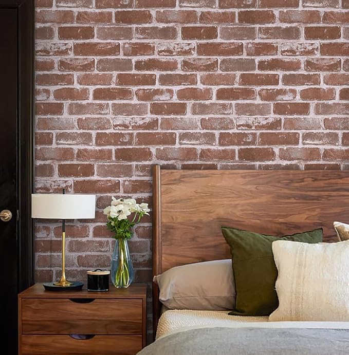 Timeet Vintage Brick Wallpaper Peel and Stick Wallpaper Red Brick Wallpaper 17.7"x393.7" Faux Brick Peel and Stick Removable Self Adhesive Wall Paper for Walls Covering - Image 2