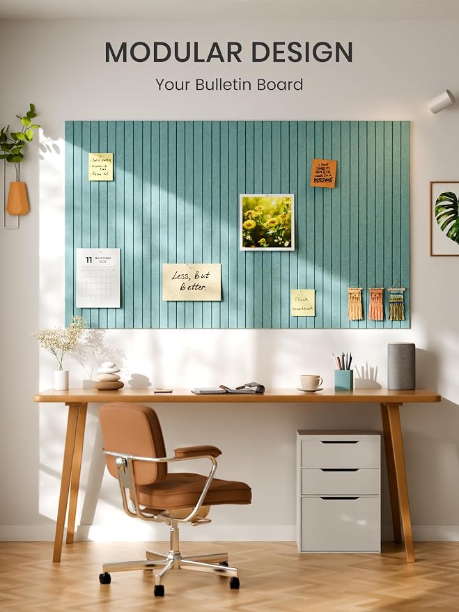 Bumusty 48"x 36" Large Felt Bulletin Board Tiles, Aqua Blue | 12-Pack Cork Board Alternative, Wall Decor, 30 Pushpins, 60 Adhesive Tabs, Vision Board, Office, Classroom, Home, Dorm - Image 7