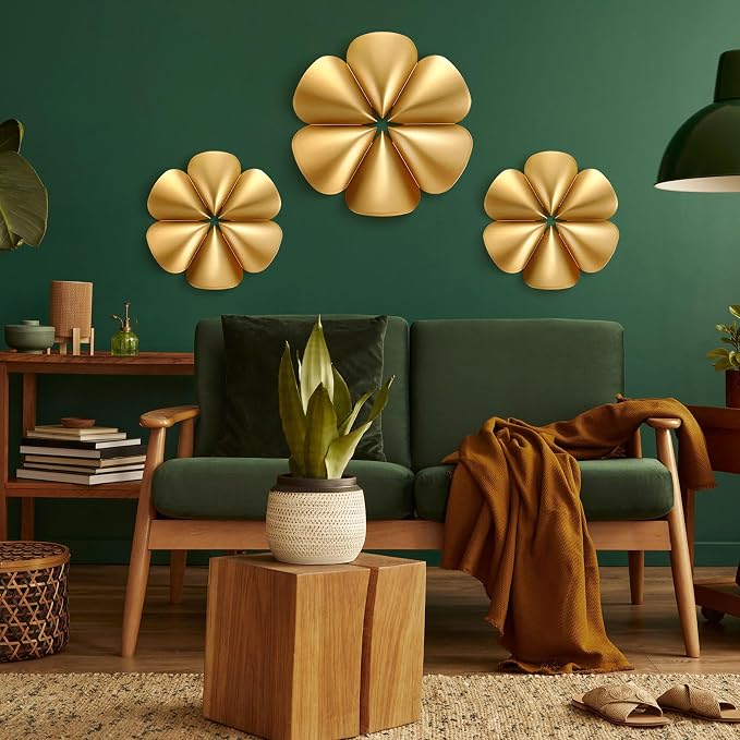 Fourluoo 3 Pack Gold Sunburst Mirrors for Wall Decor Circle Flowers Mirrors Decorative Gold Hanging Wall Art Flowers Mirror for Home Living Dinning Room Bedroom Bathroom Boho Decoration(Floral) - Image 4