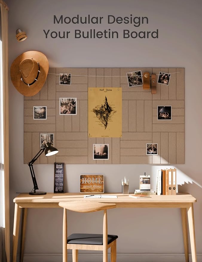 Fluxynara 48" x 36" Large Felt Bulletin Board, Taupe | 12 Pack Cork Board Alternative with 60 Safe Adhesive Tabs, Pin Boards for Wall Decor, Home, Office, Classroom,Dorm - Image 6