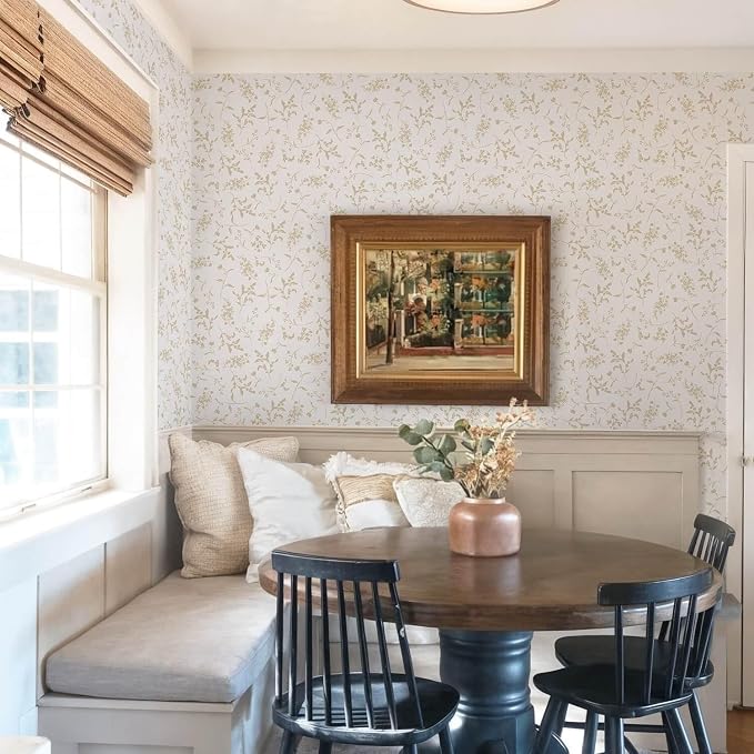 Ismoon Floral Wallpaper Peel and Stick Beige Neutral Contact Paper Wildflowers Leaf Stick on Wall Paper Textured Removable Self Adhesive Vinyl Wallpaper for Bedroom Bahtroom Wall Decor 17.3x196in - Image 3