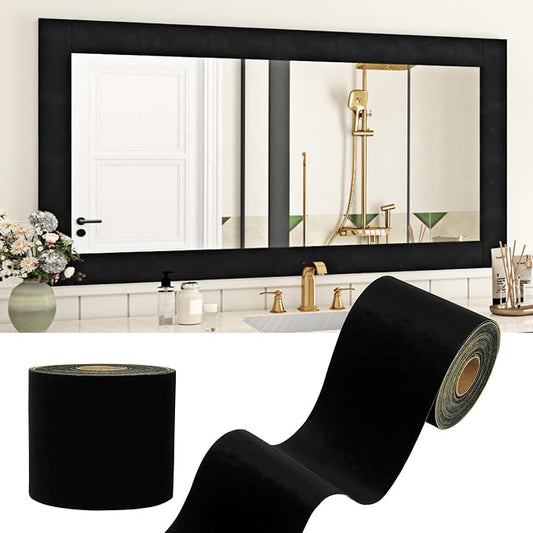 WESTICK Black Mirror Frame Border Peel and Stick Dark Velvet Wallpaper Border 3.9" x 160" Self Adhesive Removable Bulletin Board Borders Matte Black Mirror Tape for Bathroom Classroom DIY Decor by WESTICK