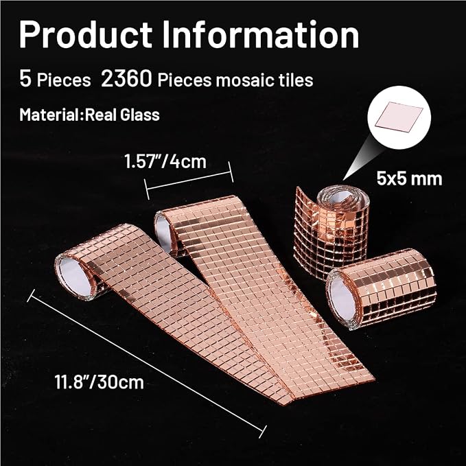 PP OPOUNT 2360 Pieces Self-Adhesive Mosaic Tiles, 5 x 5 mm Disco Tiles - Image 3