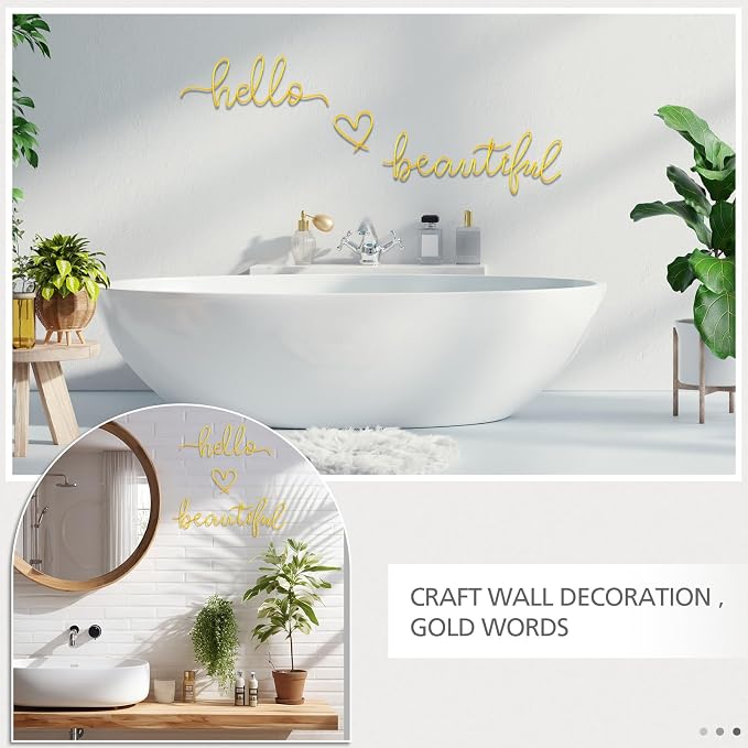 Hicarer Metal Hello Gorgeous Wall Art Minimalist Wall Decor,Gold,Beautiful | for Bedroom Bathroom Living Room Dressing Room Salon Vanity Office Home Decoration, Easy to Install - Image 4