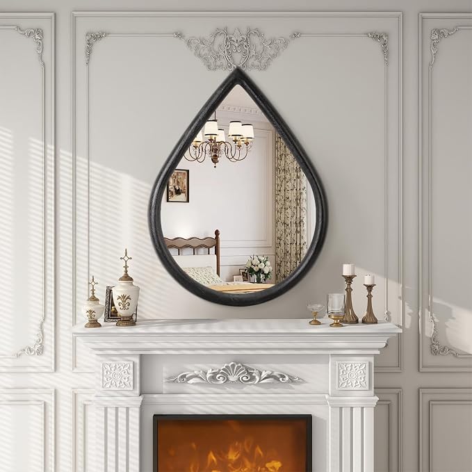 Teardrop Wall Mirror with Wood Frame Rustic Wall Mirror Black Farmhouse Unique Irregular Wall Hanging Mirrors for Bathroom Living Room Hallway Wall Decor - Image 3