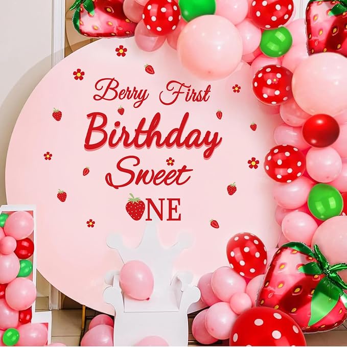 LHIUEM Berry First Birthday Sweet One Decals Baby Girl Sweet Stickers Gift 1st Strawberry Theme Decorations Red Berry Strawberry One First Happy Birthday Party Supplies for Balloon Arch Photo Backdrop by LHIUEM
