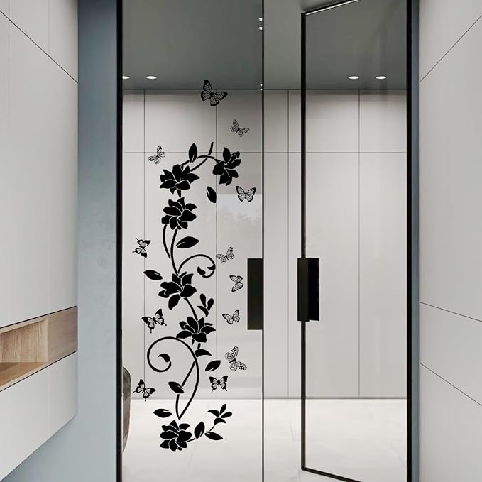 Black Flower Wall Stickers, Vines & Butterfly Wall Decals Peel and Stick | Removable Art Decoration for Bathroom Living Room Bedroom Door Murals - Image 6