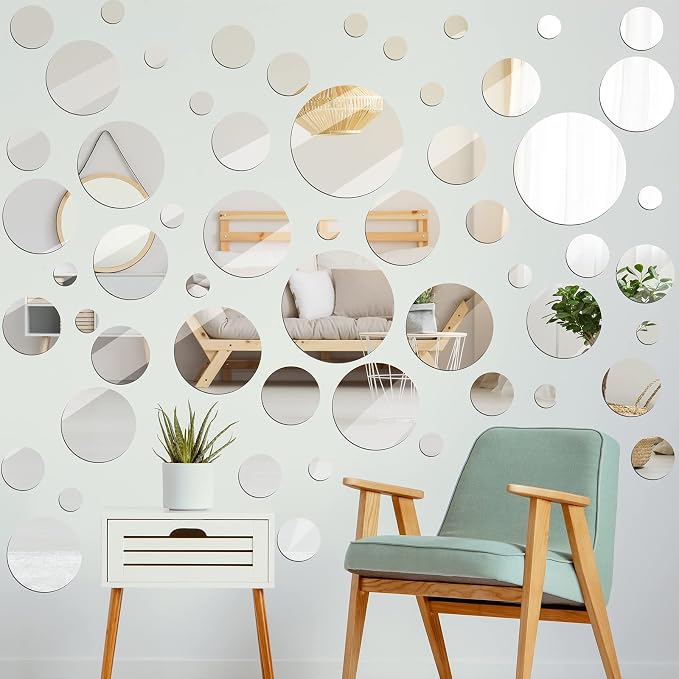 Jetec 56 Pcs Round Glass Mirror Tiles, 2/3/4/6/8/10 Inch Wall Decor Set - Image 4