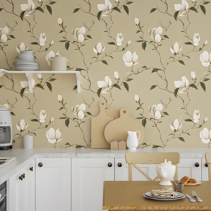 Laatse Vintage Leaf Wallpaper Peel and Stick 17.5" x 118", Khaki | Self Adhesive/Removable/Waterproof/Thick Vinyl Contact Paper for Bathroom Bedroom Shelf Cabinet Drawer,Prepasted,Easy Peel - Image 4