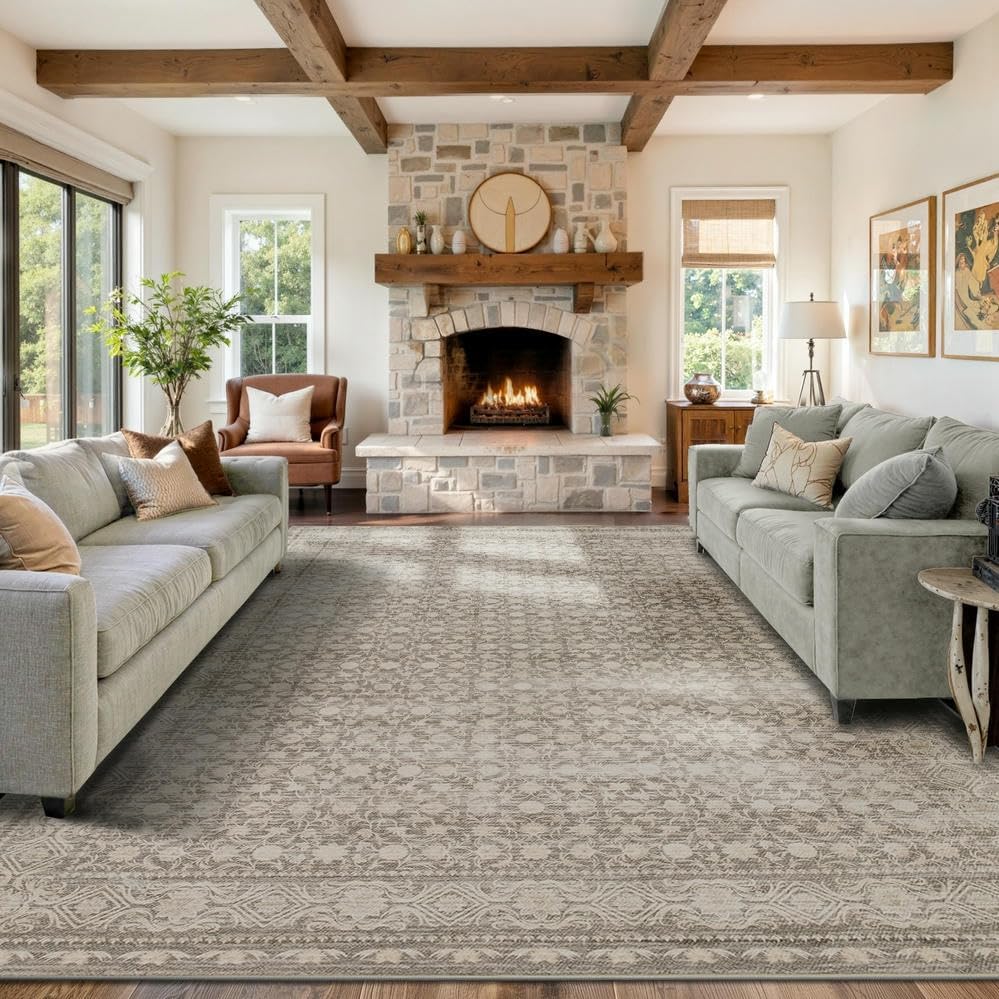 Rugxara 9x12 Extra Large Area Rug,Neutral Vintage Boho Rug for Living Room by Rugxara