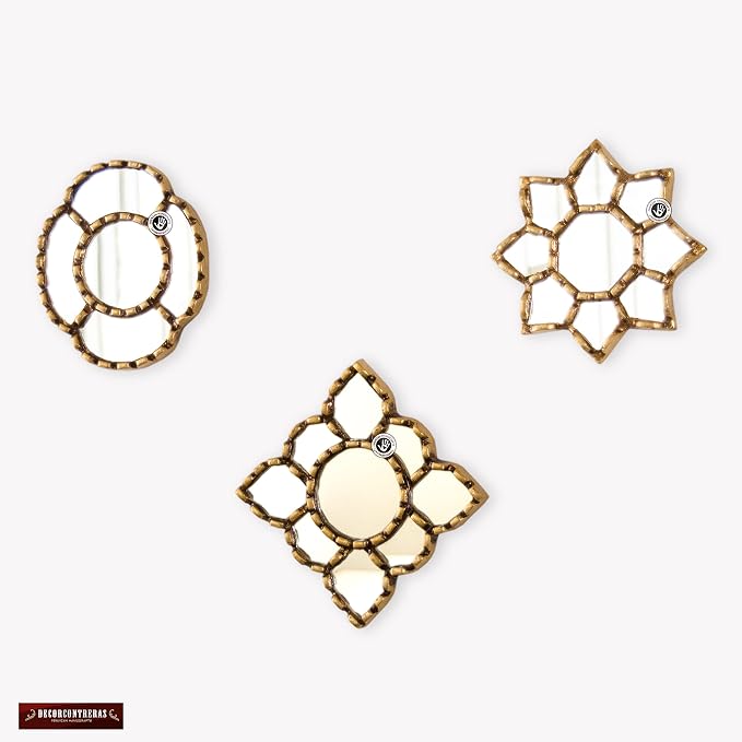 Peruvian Wall Mirrors Set 3pc Gilded Bronze Leaf Home Decor - Image 2