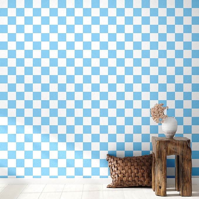Drydiet Checkered Peel Stick Contact Paper Blue Gray 15.75'' X 118" | Waterproof Self-adhesive Tile for Bathroom, Cabinet Walls, Vintage Gingham Funky Decor, Removable Peel off Wallpaper by Drydiet