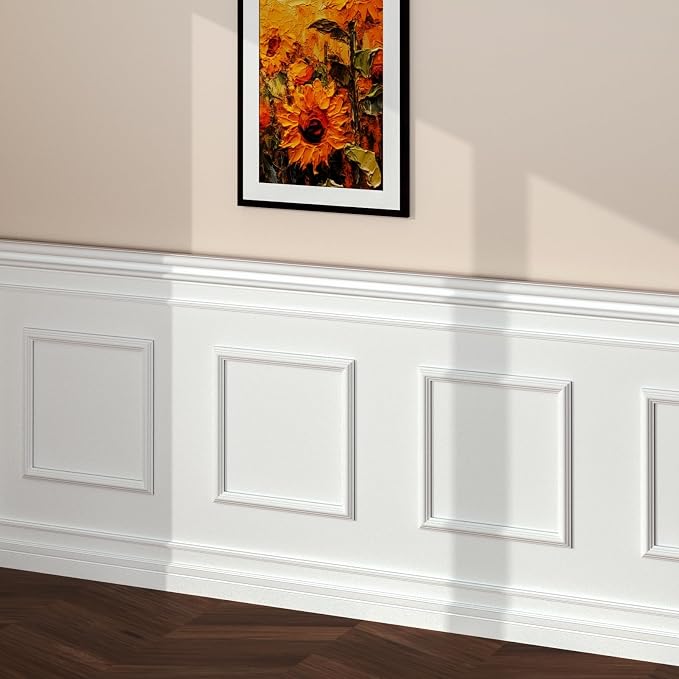 NeatiEase 4 Set Peel and Stick Wall Molding Trim Kit, 24" x24" Premade Wainscoting Panels, Self Adhesive Moulding Panel for Interior Walls Picture Frame by NeatiEase