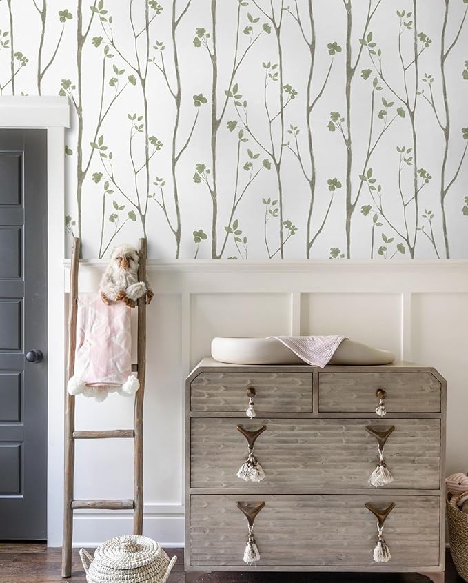 Timeet Floral Wallpaper Peel and Stick Green Leaf Contact Paper Boho Flower Wall Paper Self Adhesive Removable Decoral Bedroom Living Room Walls 16"x118" - Image 4